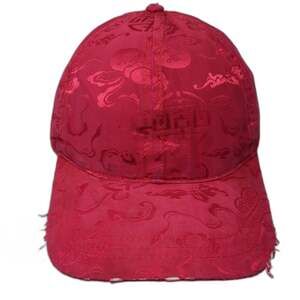 Dreamsacks Baseball Cap Red One Size 100% Silk Chinese Pattern Hat Slideback
